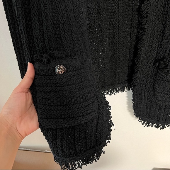 J crew black slouchy knit open front cardigan fringe details size L - Picture 5 of 7